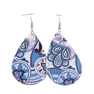 4/$20 Vegan Leather Earrings Blue Teardrop Paisley